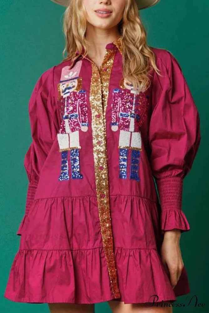 Sequin Tiered Mini Dress with Lapel Button Up - Image 12