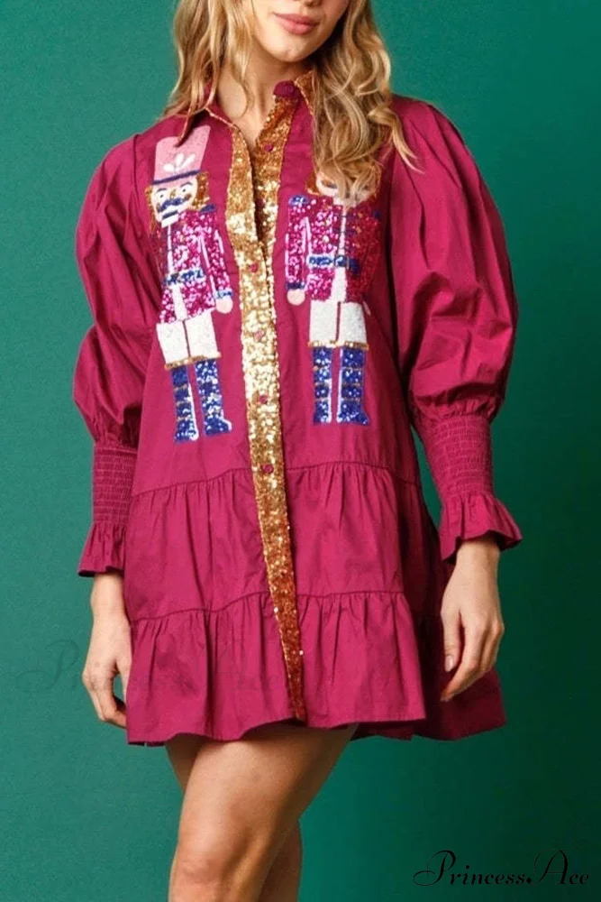 Sequin Tiered Mini Dress with Lapel Button Up - Image 13