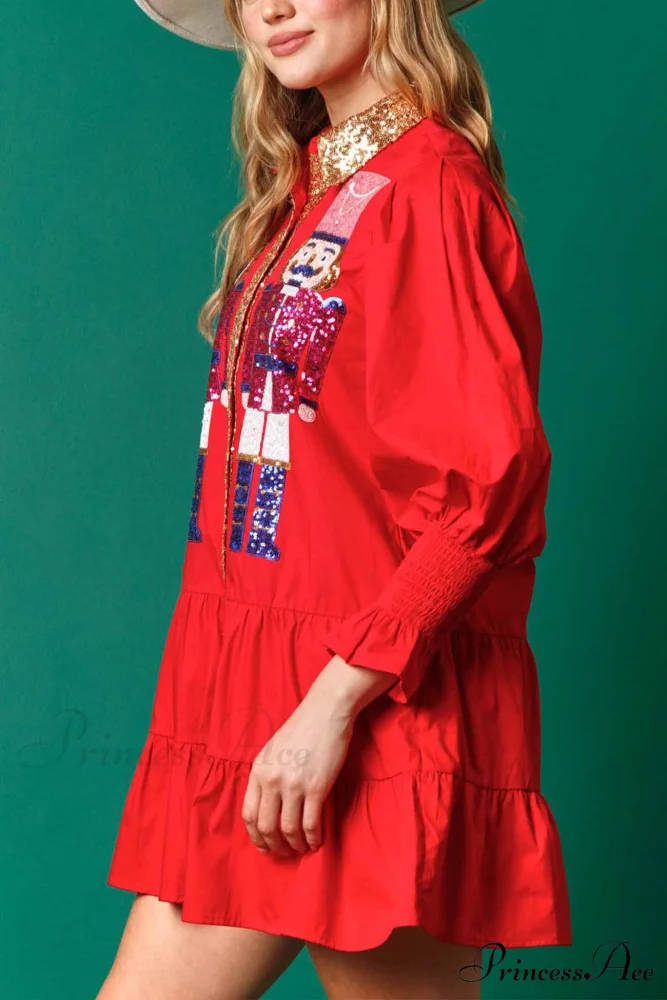 Sequin Tiered Mini Dress with Lapel Button Up - Image 2