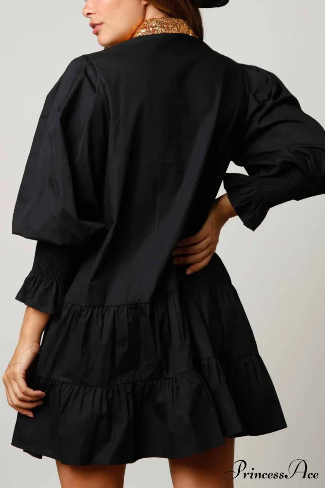 Sequin Tiered Mini Dress with Lapel Button Up - Image 4