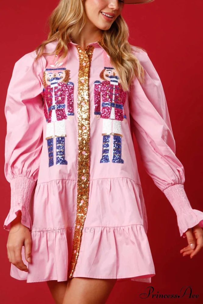 Sequin Tiered Mini Dress with Lapel Button Up - Image 6