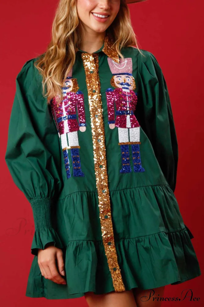 Sequin Tiered Mini Dress with Lapel Button Up - Image 9