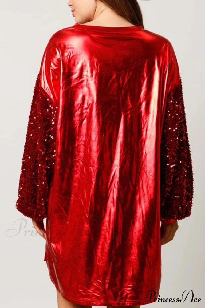 Sequin Sleeve Letter Graphic Dress - Image 3
