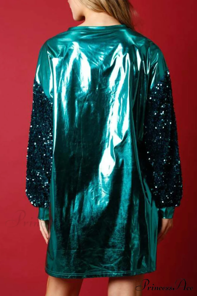 Sequin Sleeve Letter Graphic Dress - Image 7