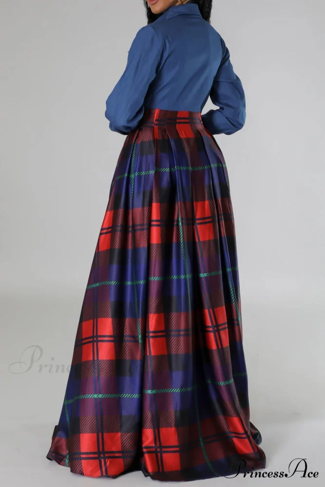 Plaid Printed Shirt Dress with Lapel - Image 4