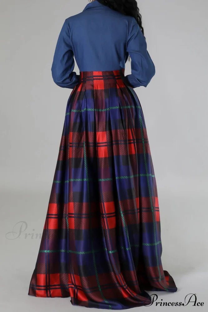 Plaid Printed Shirt Dress with Lapel - Image 5