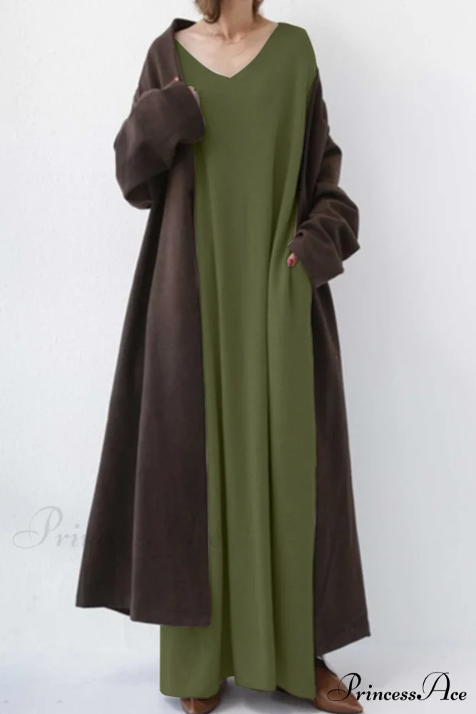 V Neck Sweatshirt Dress with Slit Hem - Image 10