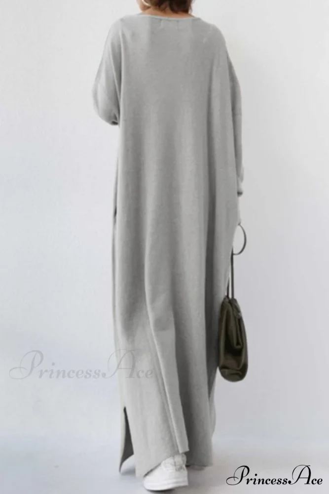V Neck Sweatshirt Dress with Slit Hem - Image 3