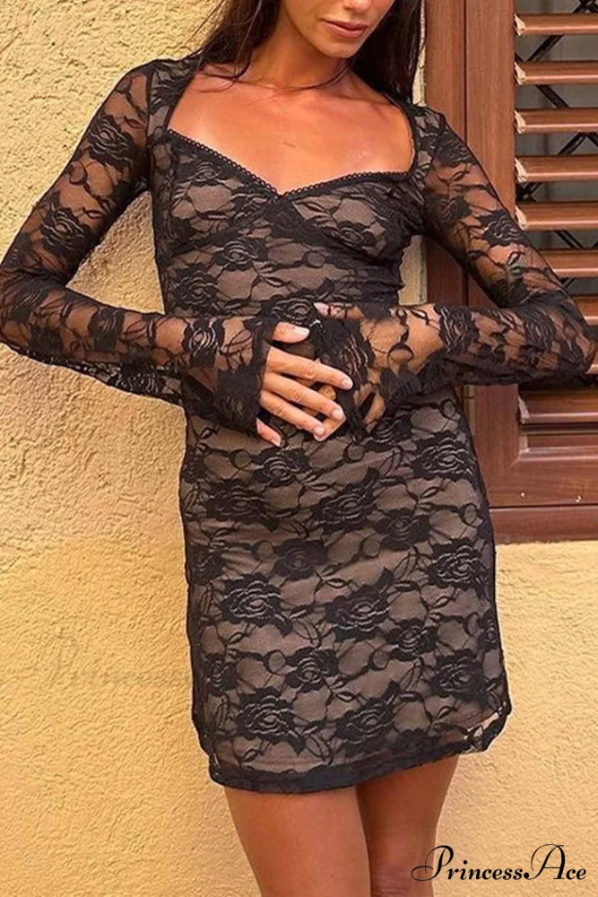 Cutout Lace Long Sleeve Mini Dress - Image 4