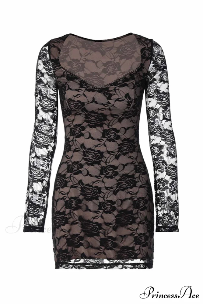 Cutout Lace Long Sleeve Mini Dress - Image 6