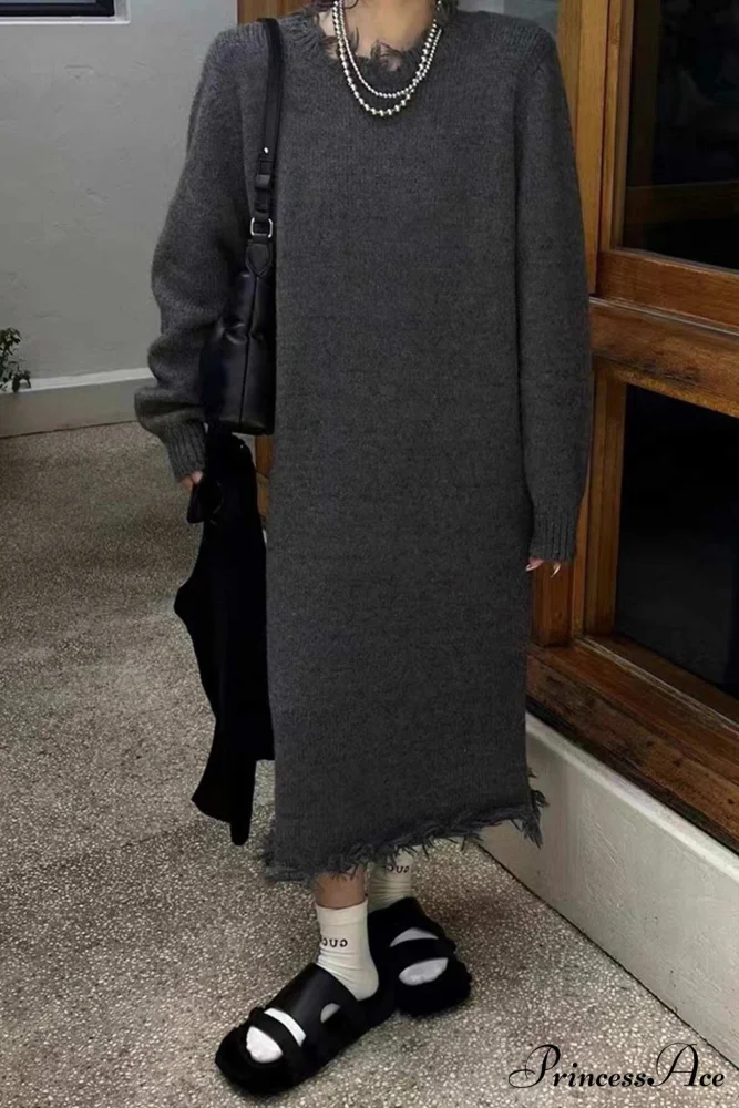 Distressed Raw Edge Knit Dress - Image 11
