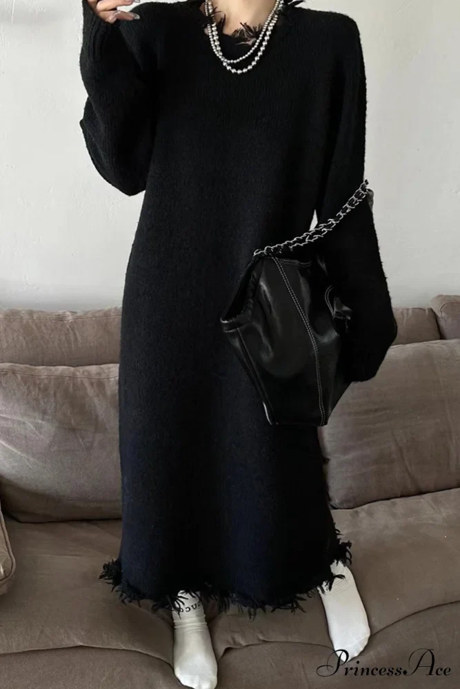 Distressed Raw Edge Knit Dress - Image 13