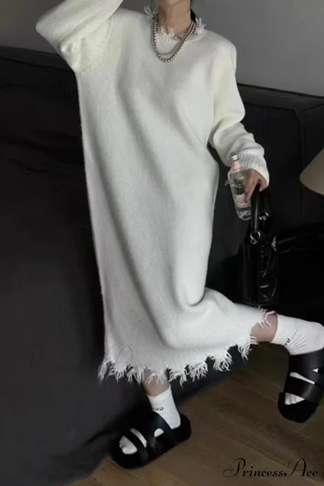 Distressed Raw Edge Knit Dress - Image 2