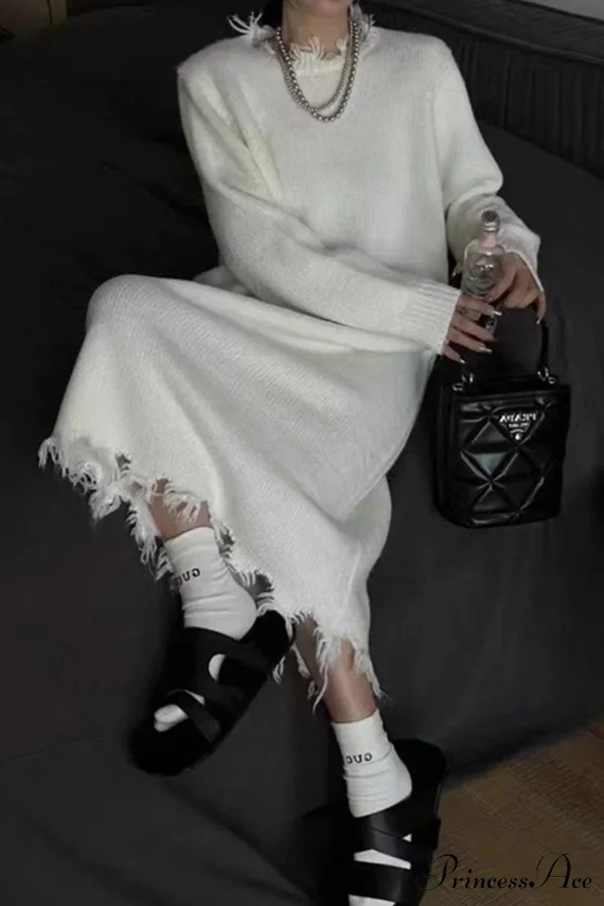 Distressed Raw Edge Knit Dress - Image 3