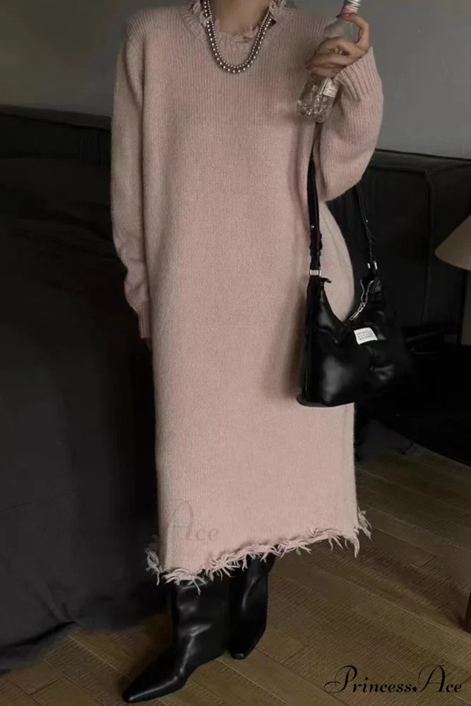 Distressed Raw Edge Knit Dress - Image 4