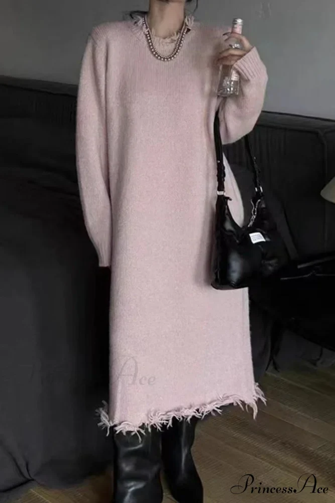 Distressed Raw Edge Knit Dress - Image 5
