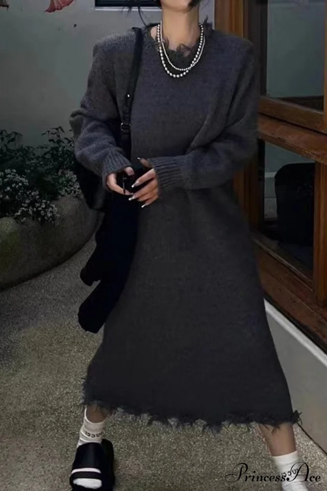 Distressed Raw Edge Knit Dress - Image 8