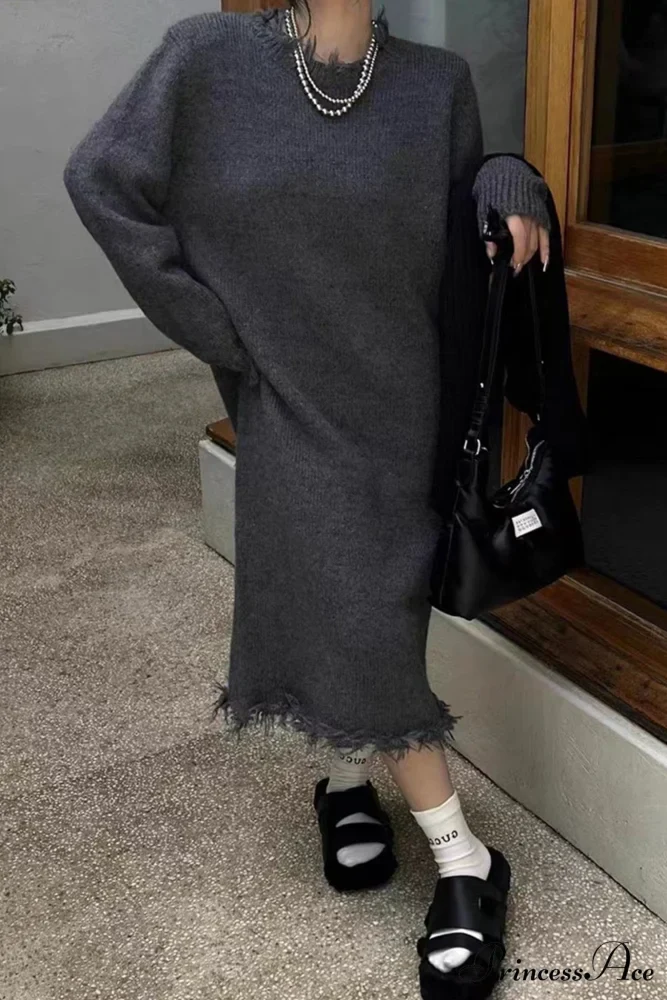 Distressed Raw Edge Knit Dress - Image 9