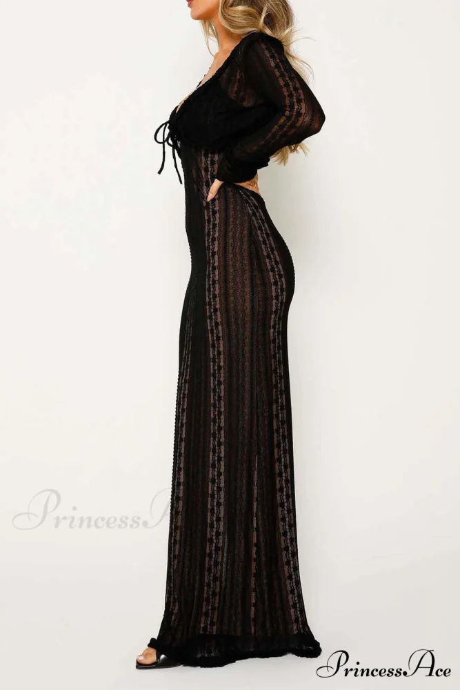V Neck Lace Two-Piece Dress with Slit - Image 11