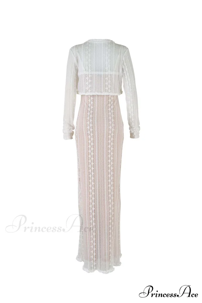 V Neck Lace Two-Piece Dress with Slit - Image 6