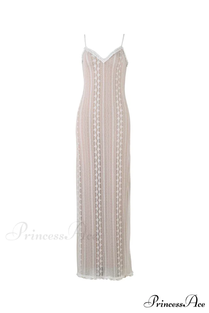 V Neck Lace Two-Piece Dress with Slit - Image 7