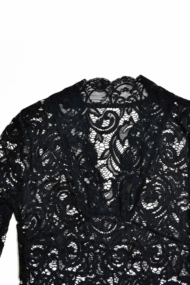 V Neck Lace Flare Sleeve Dress - Image 12