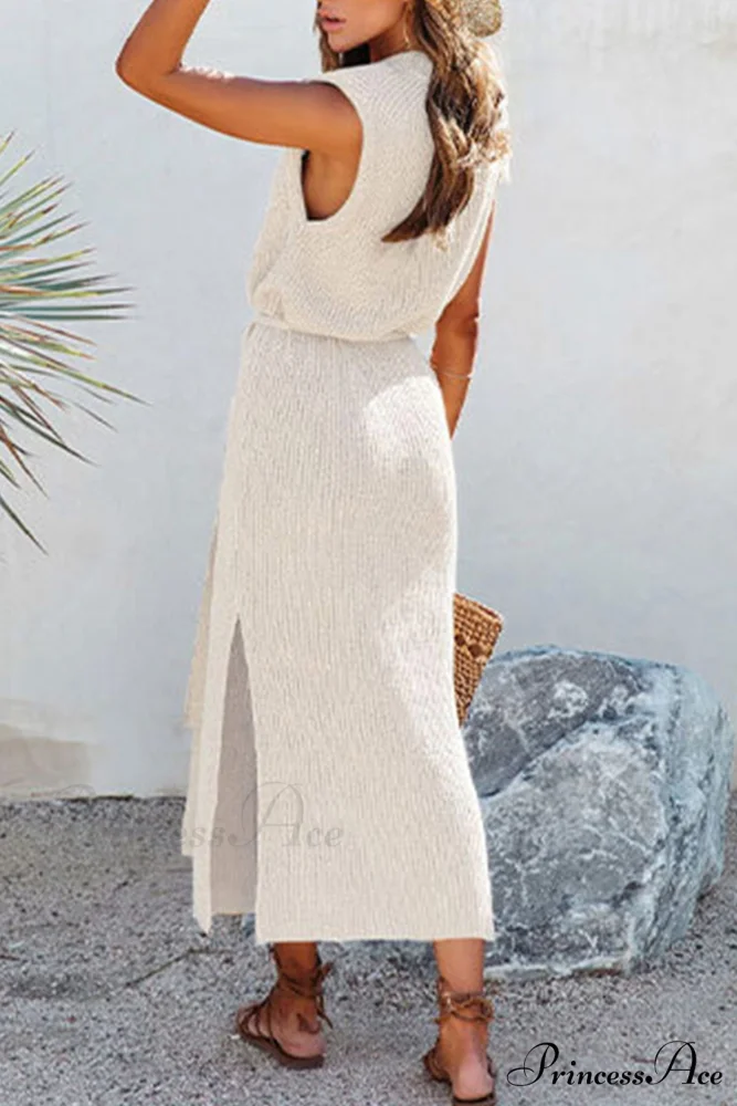 Knit Tank Dress with Tie-waist Slit - Image 2