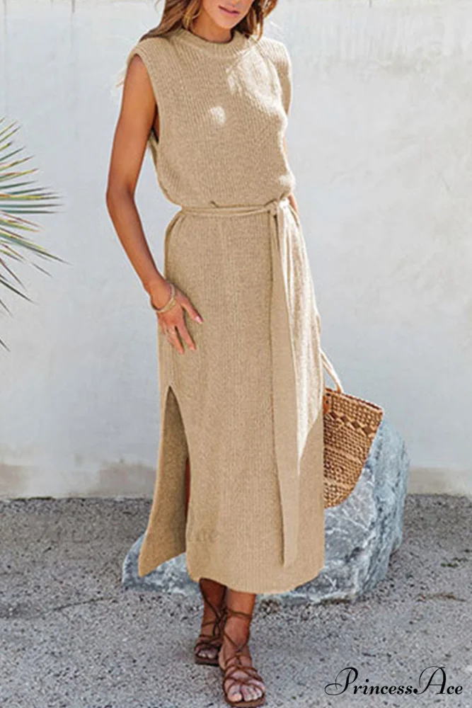 Knit Tank Dress with Tie-waist Slit - Image 4