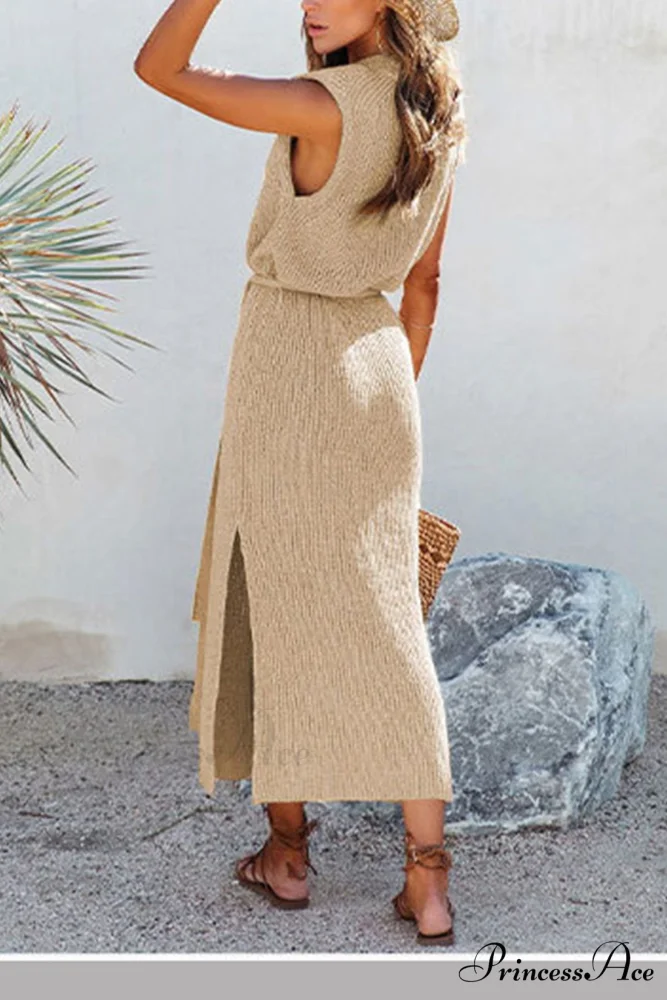 Knit Tank Dress with Tie-waist Slit - Image 5