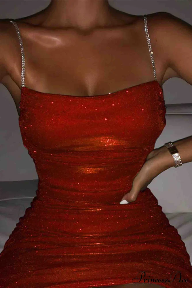 Rhinestone Ruched Chain Cami Dress - Image 7