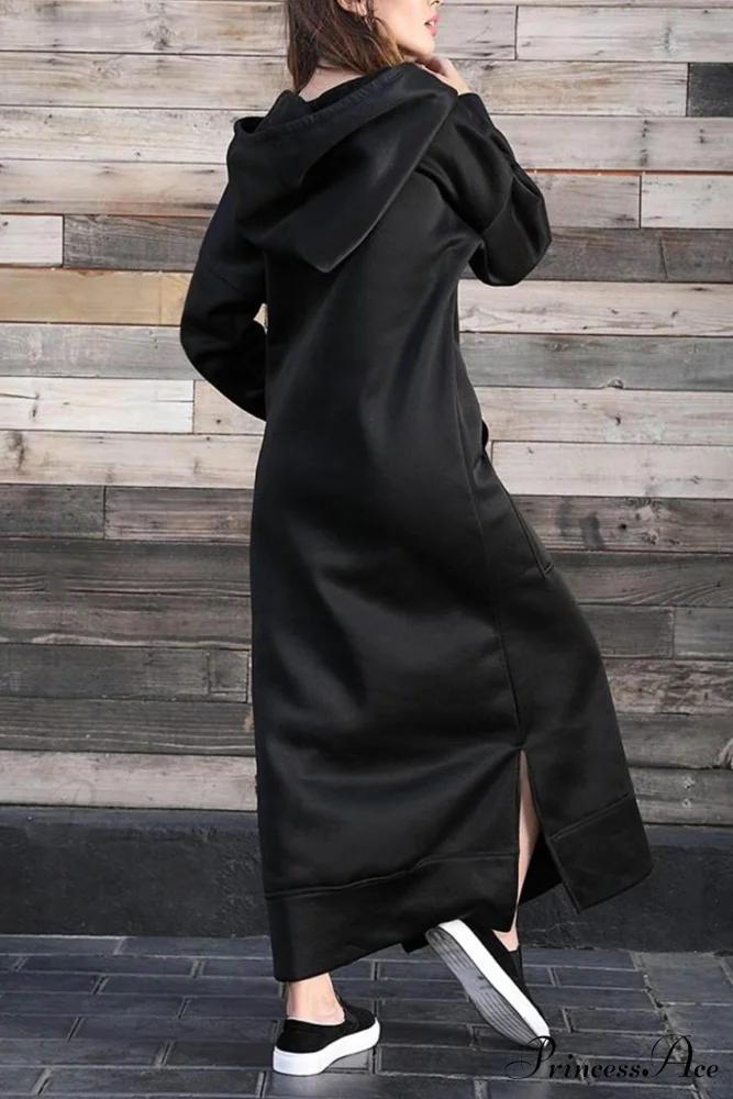 Pocketed Slit Hem Hoodie Dress - Image 10