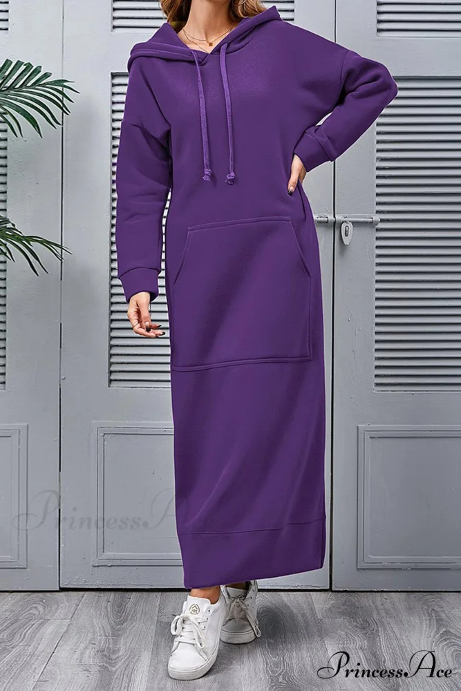 Pocketed Slit Hem Hoodie Dress - Image 11