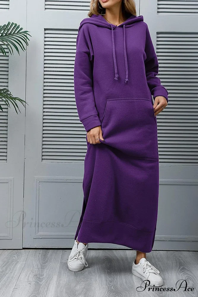 Pocketed Slit Hem Hoodie Dress - Image 12