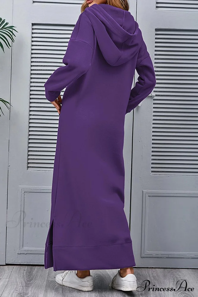 Pocketed Slit Hem Hoodie Dress - Image 13
