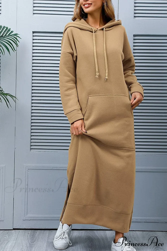 Pocketed Slit Hem Hoodie Dress - Image 14