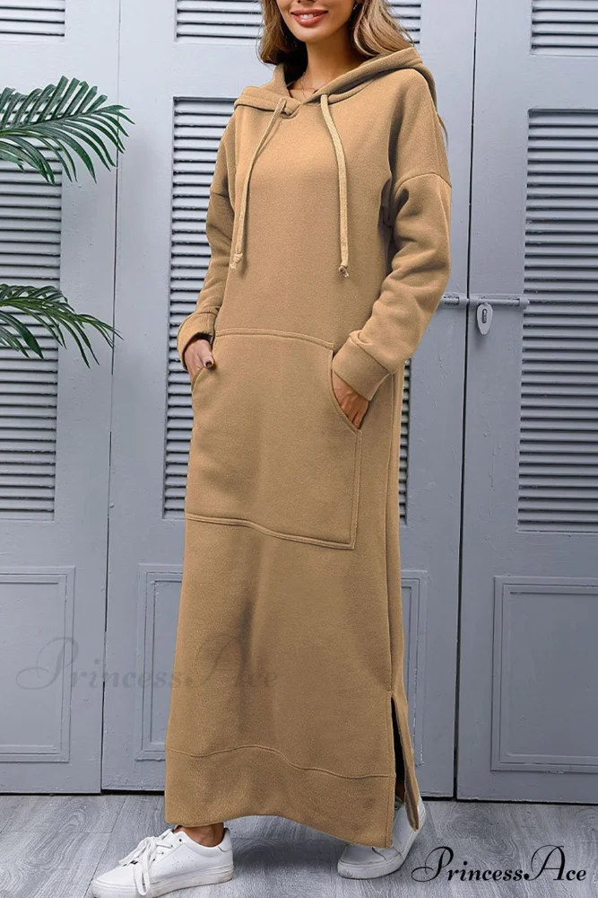Pocketed Slit Hem Hoodie Dress - Image 15