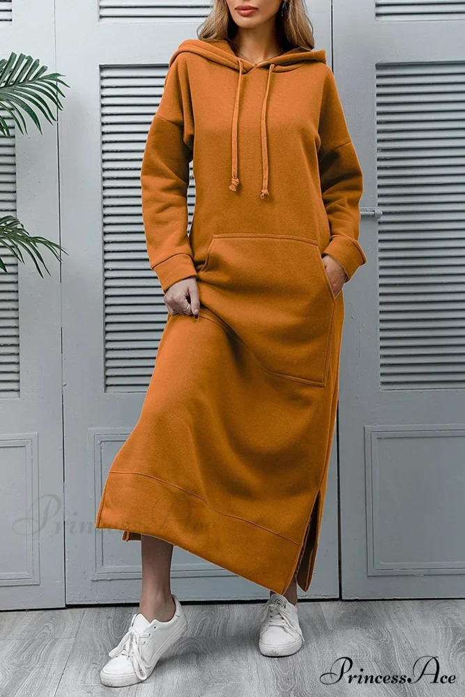 Pocketed Slit Hem Hoodie Dress - Image 17