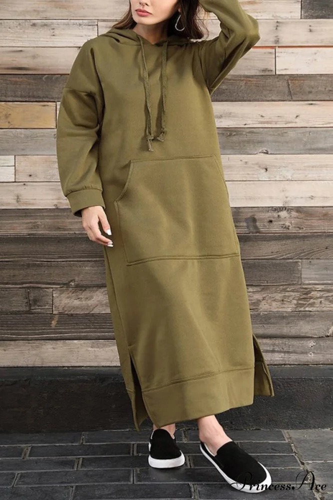 Pocketed Slit Hem Hoodie Dress - Image 19