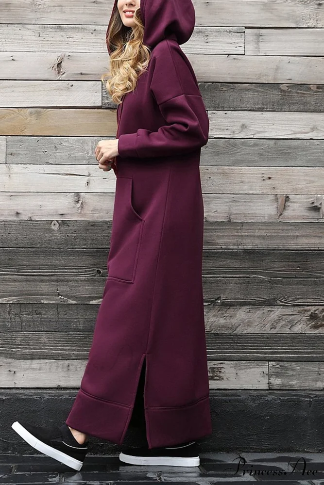 Pocketed Slit Hem Hoodie Dress - Image 2