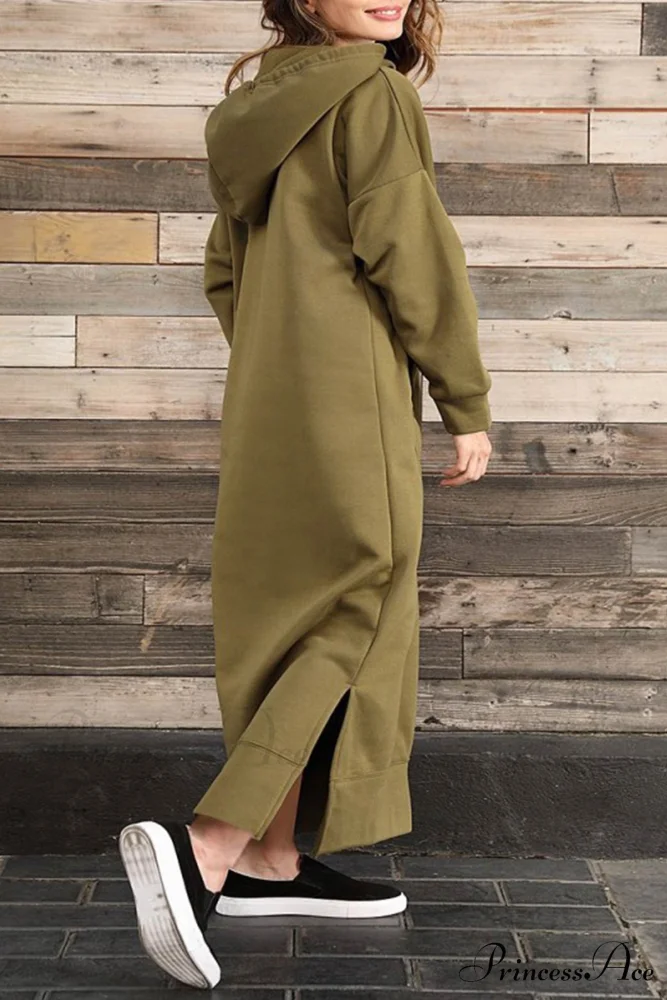 Pocketed Slit Hem Hoodie Dress - Image 20