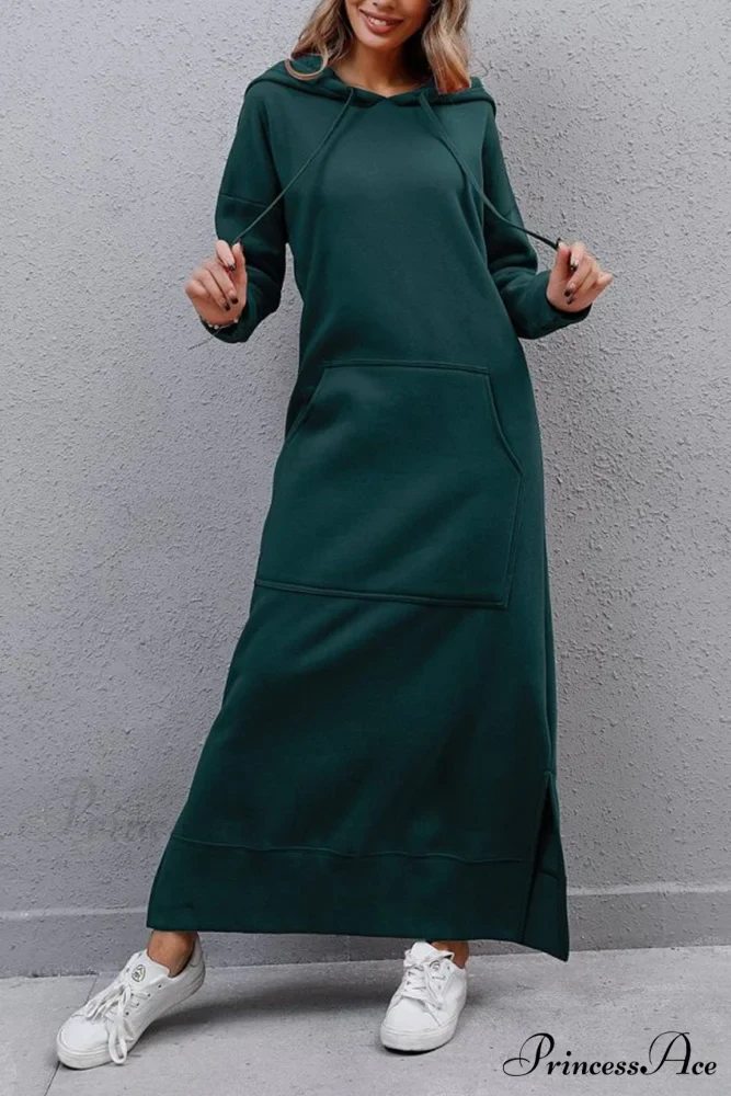 Pocketed Slit Hem Hoodie Dress - Image 21