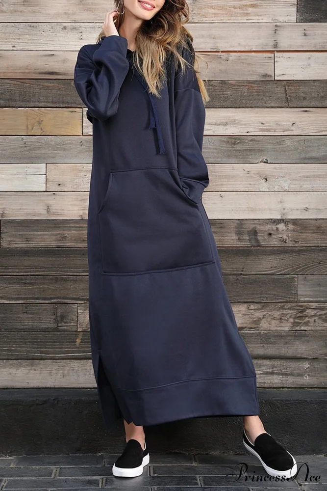Pocketed Slit Hem Hoodie Dress - Image 23