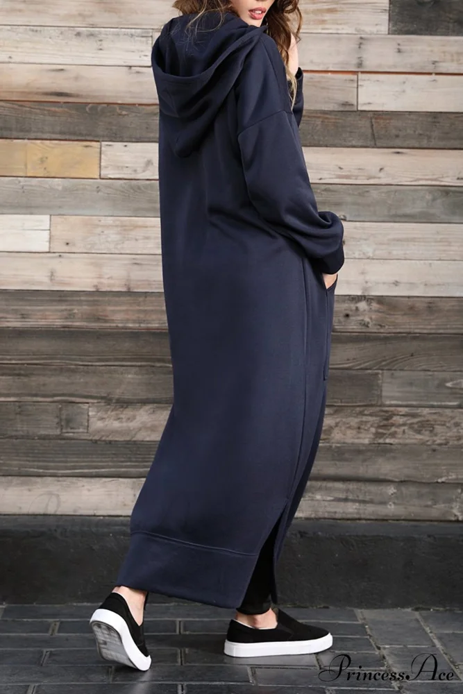Pocketed Slit Hem Hoodie Dress - Image 24