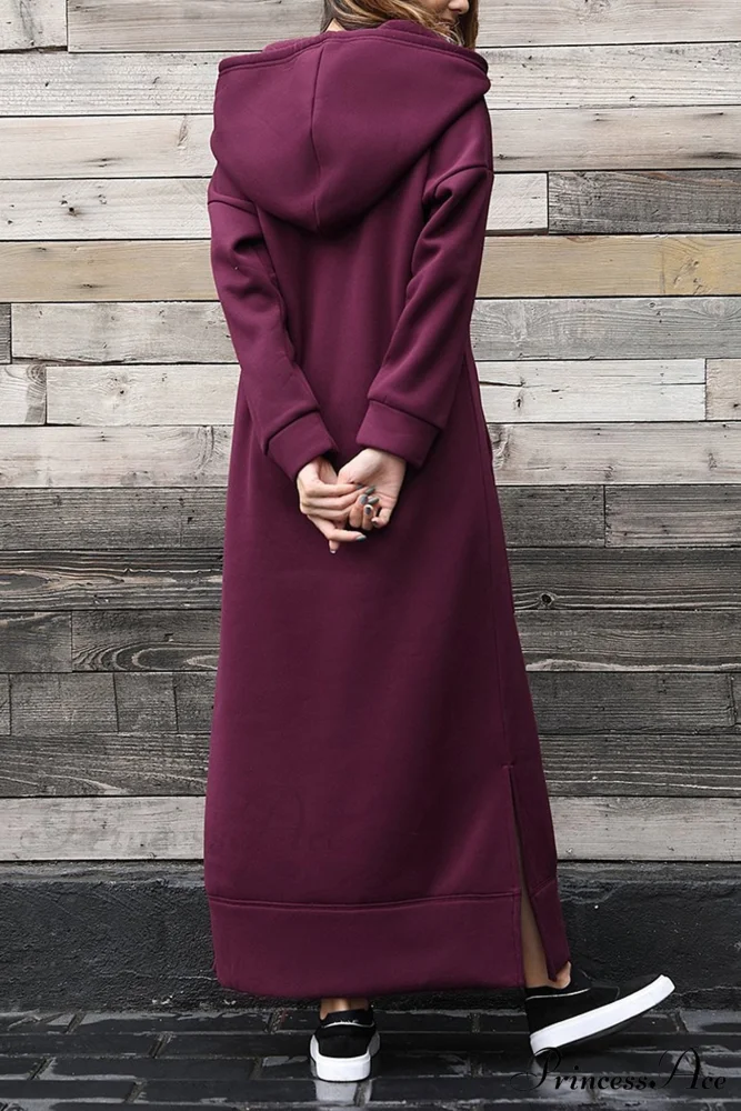 Pocketed Slit Hem Hoodie Dress - Image 3