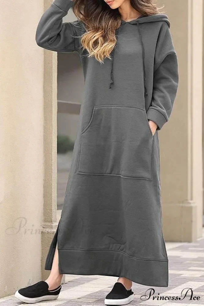 Pocketed Slit Hem Hoodie Dress - Image 4