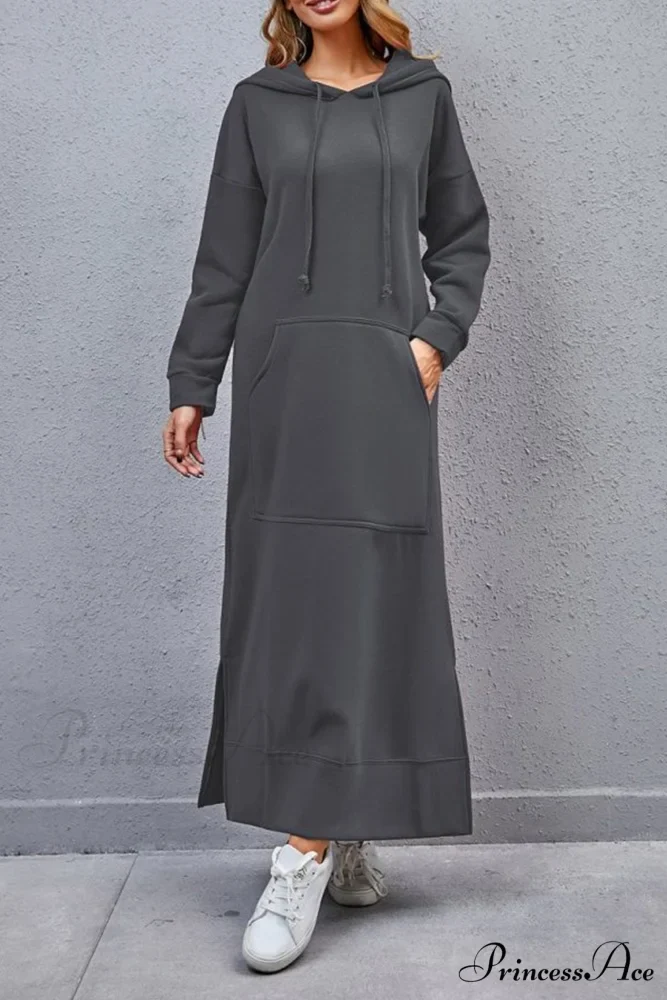 Pocketed Slit Hem Hoodie Dress - Image 5