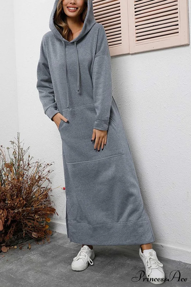 Pocketed Slit Hem Hoodie Dress - Image 7