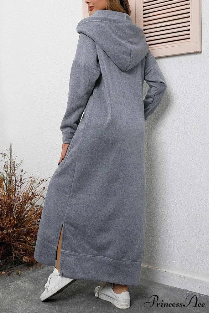 Pocketed Slit Hem Hoodie Dress - Image 8