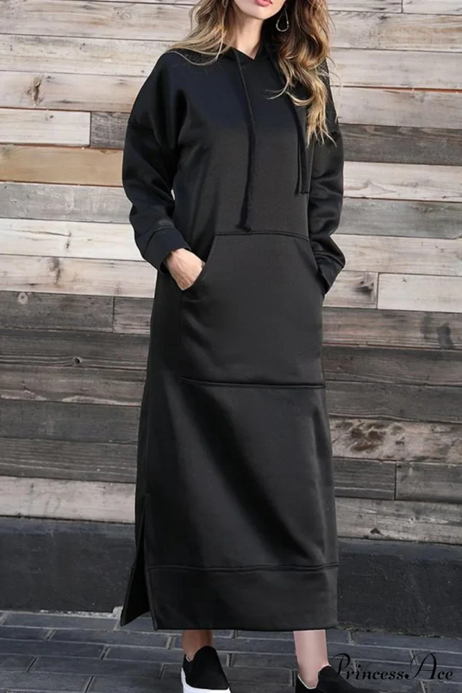 Pocketed Slit Hem Hoodie Dress - Image 9