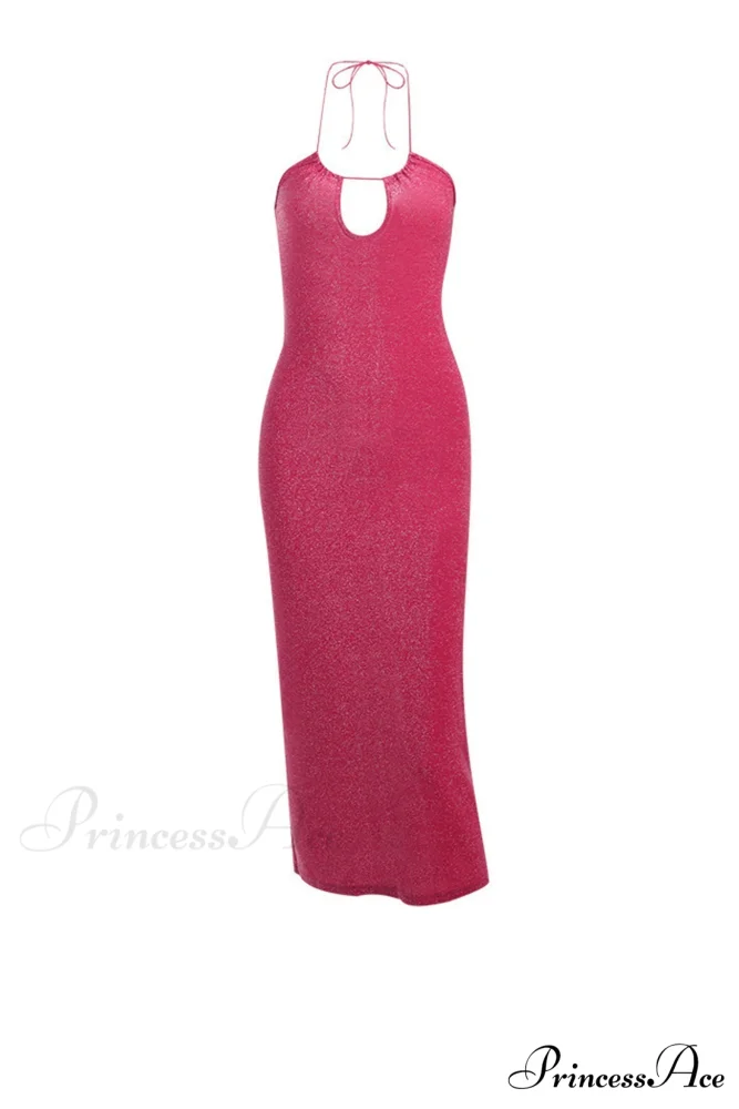Pink Glitter Tie-back Dress with Slit - Image 11